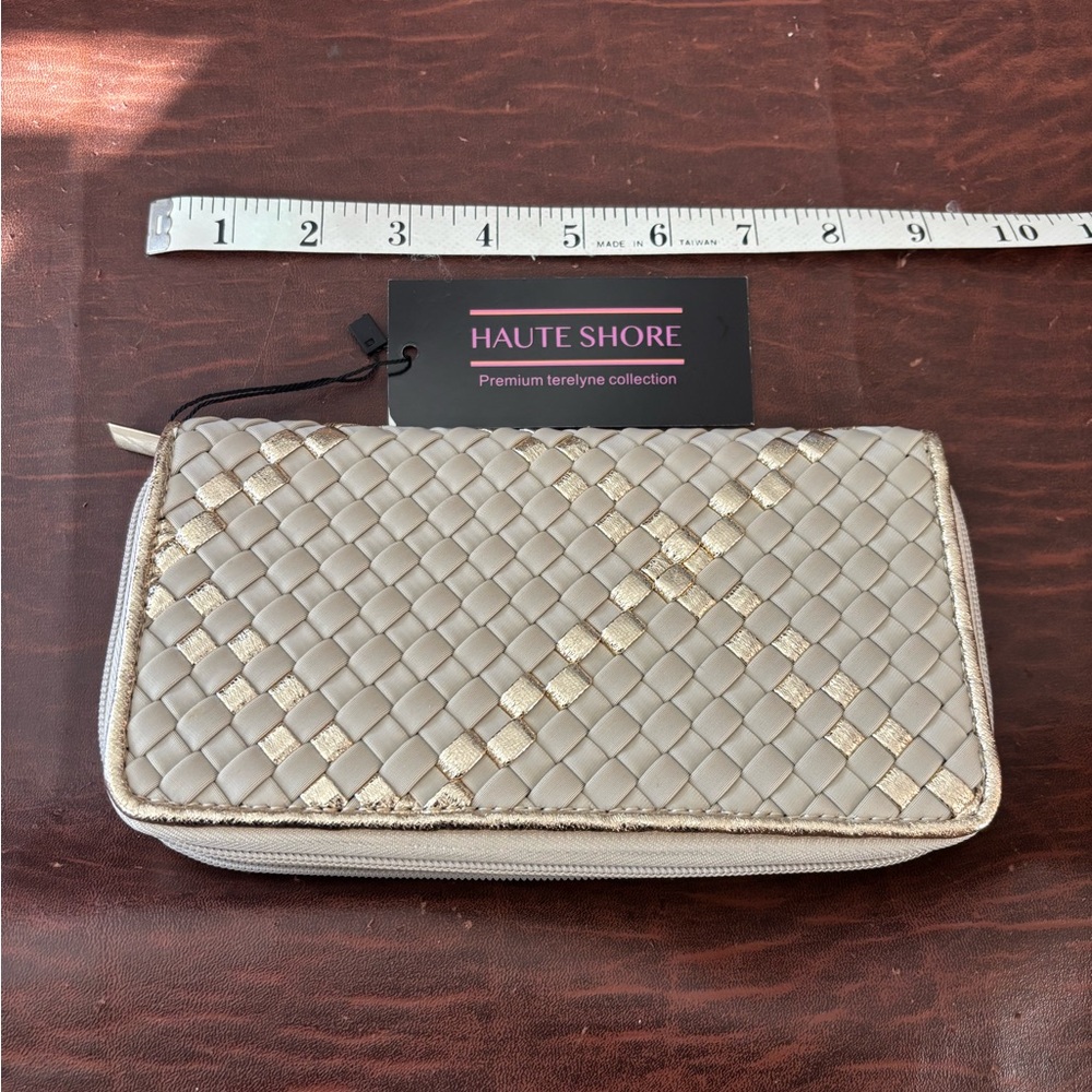 HAUTE SHORE Gold and Beige Woven Wallet
